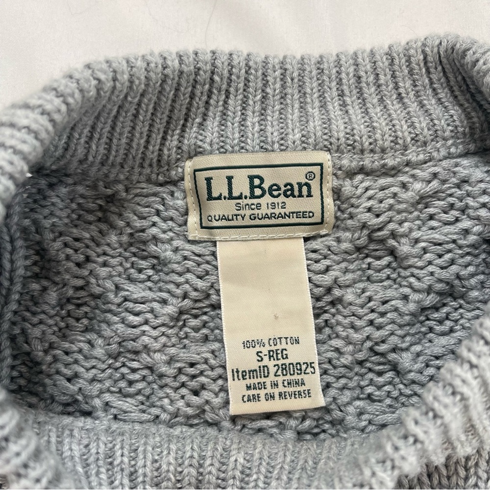 Vintage L.L. Bean Grey Chunky Fisherman Cable Knit Oversized Preppy Crew Sweater - Picture 6 of 8
